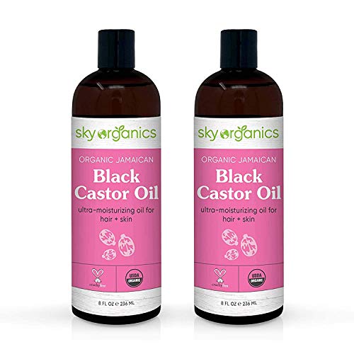 Organic Jamaican Black Castor Oil by Sky Organics (8 oz x 2 Pack) USDA Organic 100% Pure Roasted Castor Oil Moisturizing Oil for Hair and Skin Oil Treatment Castor Oil Hair Mask Natural Skin Moisturizer