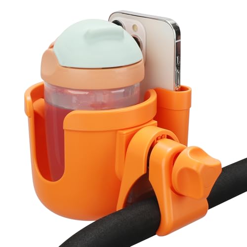 Image of Accmor Stroller Cup Holder with Phone Holder, Bike Cup Holder, Universal Cup Holder for Uppababy Nuna Doona Strollers, 2-in-1 Cup Holder for Walker, Wheelchair, Scooter