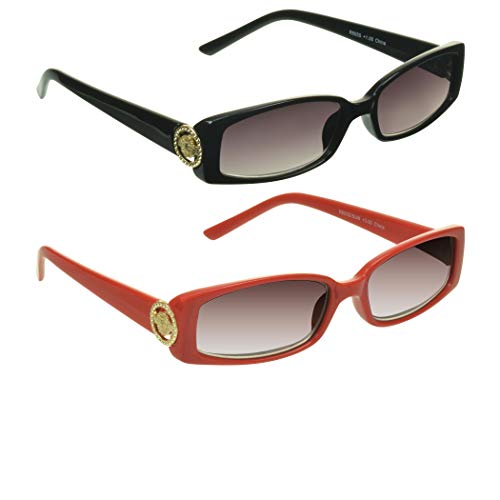 Image of proSPORT Full Lens Reading Sunglass Tinted Readers Women Small Gold or Silver Lion Crest Medusa Emblem Logo NOT BIFOCAL