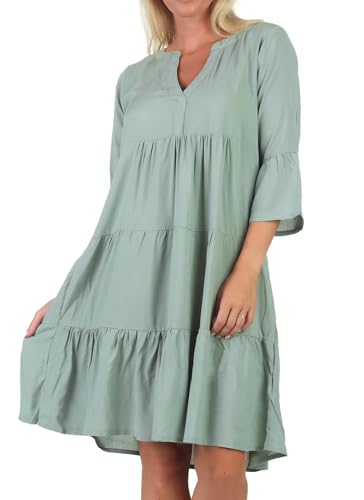 Sublevel Damen Viskose Mini-Kleid Tunika 3/4 Arm LSL-413 einfarbig Middle Green L