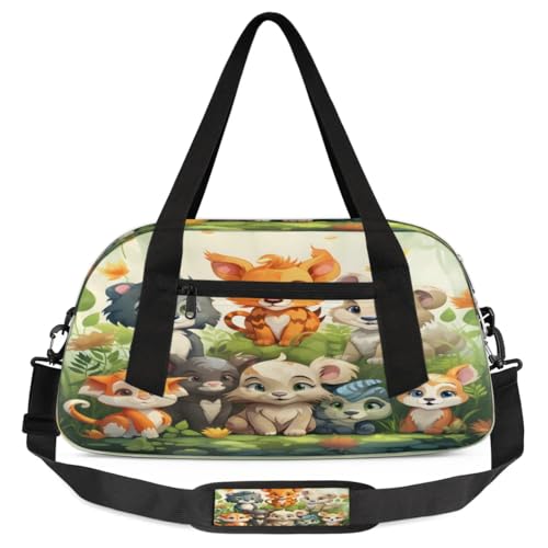Deep Forest Cartoon Animals Waterproof Sports Gym Bag Portable Dance Gymnastics Work Out Bag Lightweight Travel Duffel Bag Overnight Weekender Bag - Main Image
