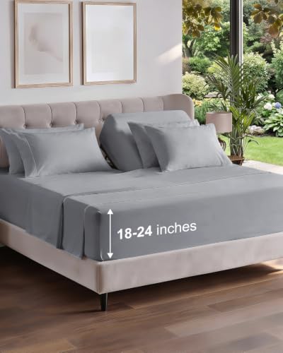 Image of Extra Deep Flex Top Split Head King Sheet Set - 6 Piece Breathable and Cooling Sheets - Hotel Luxury Bedding for Women, Men, Kids & Teens - Easy Secure Fit - Extra Deep Pockets - Steel Blue