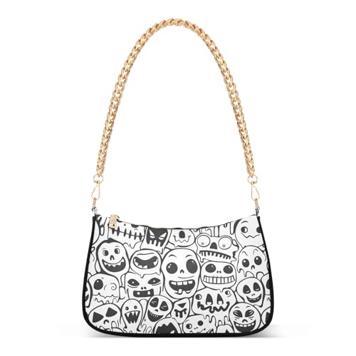 Clutch Shoulder Bags Tote Evening Purse Handbags for Women Doodle Painting Hobo Bags with Zipper Closure