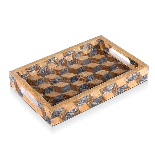 Image of Handicrafts Home 12 inch x 8 inch 3D Resin Decorative Tray Breakfast Coffee Table Top Vintage Handmade Serving Tray