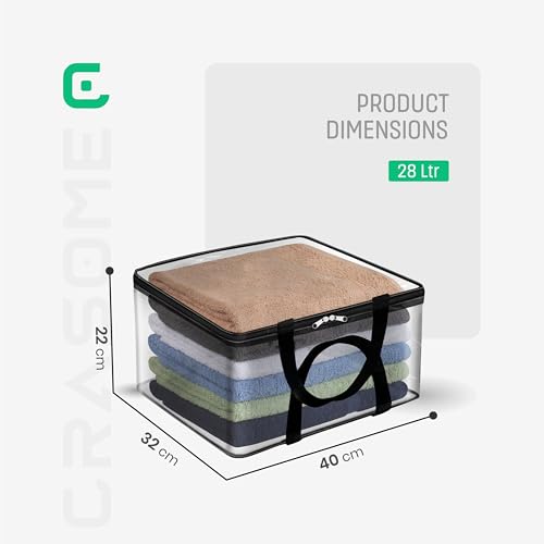 Image of Crasome Pack of 4 Transparent Storage Bag for Saree Covers,Clothes, Lehenga, Blankets, Bedsheets, Toys, Docs|Wardrobe Organizer|Clear Storage Box Bag - Plastic, 40x32x22 cm