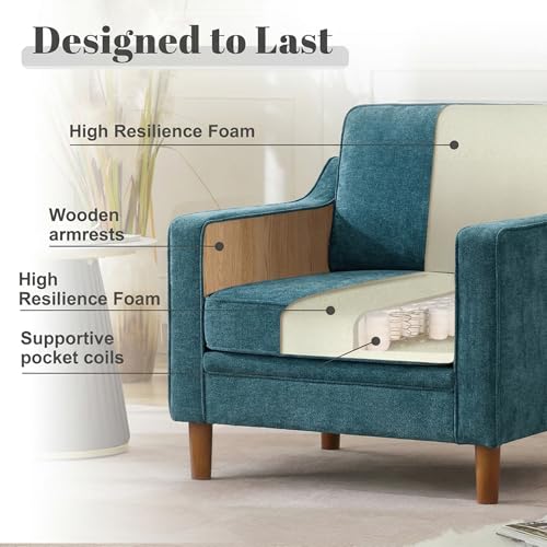 Image of Kingfun Accent Chair Set of 2, Living Room Chairs, Mid Century Reading Armchair, Chenille with Solid Wood Foot, Upholstered Modern Decor for Bedroom, Apartment