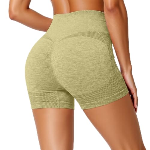 Genérico Mallas Cortasdeporte Mujer Mallas Cortasmujer Gimnasio Leggins Anticeluliticos Push Up Short Gym Pantalones Cortos Deporte Cintura Alta Leggins Color Sóliido de Yoga (Yellow-a, L)