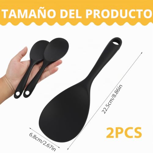 Miniatura 2 de Cuchara De Cocina De Silicona Para Servir Y Mezclar Set De 2 Cucharas Para Arroz, Puré De Patatas Y Platos Pegajosos Resistente A Altas Temperaturas, 100 Libre De Bpa, Color Negro