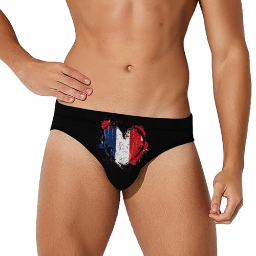 France Heart Vintage Flag Mens Swim Briefs Bikini Swimwear Print Beach Shorts Sexy Swimsuit M