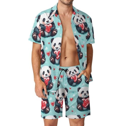 Conjunto de camisa con botones y pantalones cortos tipo traje de vacaciones con pandas
