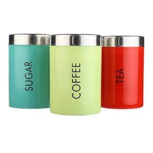 INSPIRA HOME Stainless Steel Container Set for Tea Coffee Sugar |AIR Tight Canister | | Long Lasting Freshness Jar | Set of 3 | Multi color | Kitchen Storage Solution | 800ml each (RAINBOW)