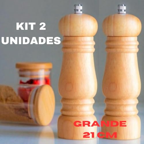 KIT 2 Moedores Pimenta Sal Condimento Tempero Grão Manual De Madeira 20 CM GRANDE CHURRASQUEIRA COND