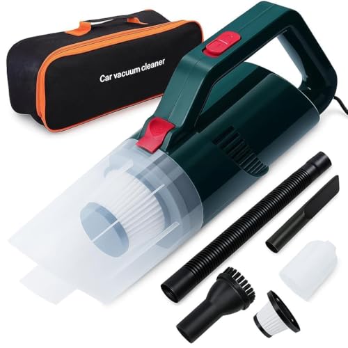 Image of Car Vacuum Cleaner 2 in 1 - Portable and Corded Handheld High Power Vacuum Cleaner for Car for Wet and Dry CarCleaning CarAccessories 2 in 1 DC 12V, 120W 5.5 KPA with HEPA Filter(Green)