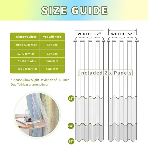 Image of 52x95 Mix & Match Double Layer Laser-Cut Stars Gradient Blackout Curtains with Foil Print Sheer, 2 Panels Set - Green Yellow Blue