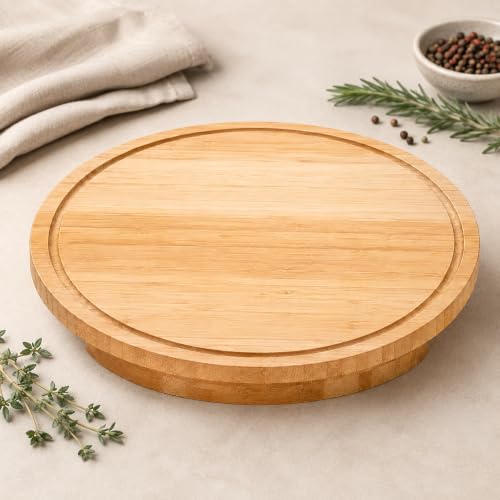 25 cm Bambu Yuvarlak Kesim Panosu, Kesme Tahtası ve Sunum Tabağı