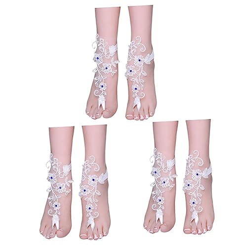 Pulseras de tobillo exclusivas con cristales brillantes y encaje fino para mujer