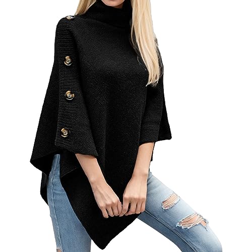 Pull col roulé cape tricot femme - Poncho long élégant et chaud pour l'automne