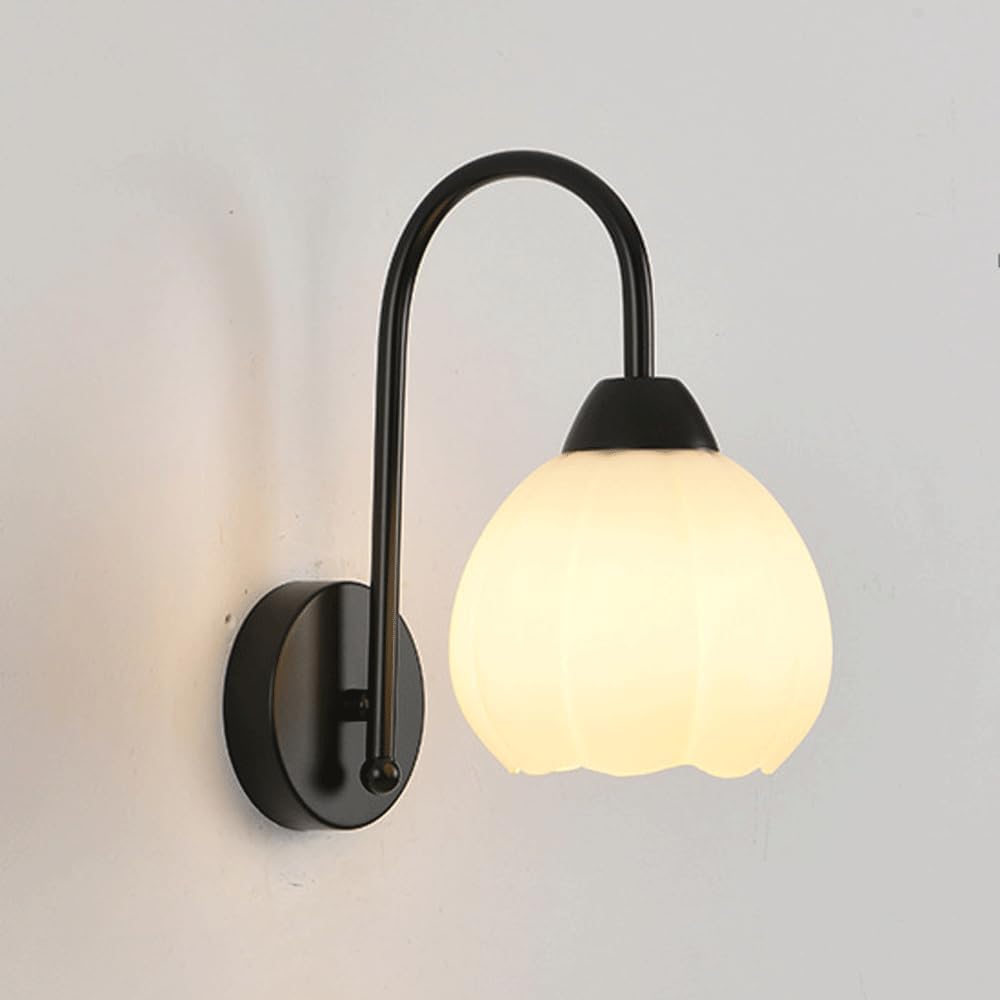 ITOSUI Mid-Century Gold Vintage Milk Glass Wall Sconce - Elegant Nordic Style Lamp for Living Room, Bedroom, Hallway, and More(Black)