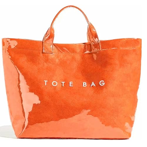 Image of Large Tote Bags for Women PVC Clear Totes Bag Plastic Carry All Bag Kraft Paper Shoulder Handbag Hobo for Work Travel
