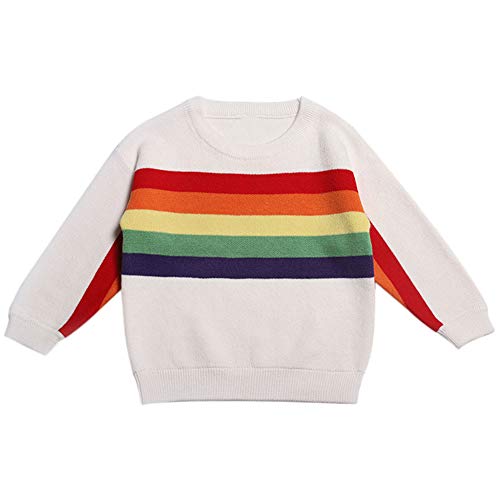 Winter Baby Sweatshirt,Fineser Stylish Toddler Kids Baby Girls Boys Knitted Tops Sweater Tracksuit Outfits Long Sleeve Rainbow (White, 3-4 Years(120))