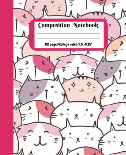 Kawaii Cat Composition Notebook: Adorable Cute Pink kitty Cat Composition Notebook for kids, Teen girls and boys Preppy and Adults||College/Medium ... ×9.25