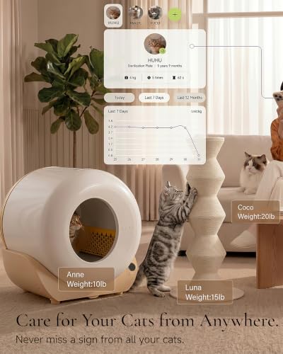 Image of Furrytail Automatic Litter Box Self Cleaning, Kitty Litter Box, Smart Safety Sensors, Advanced Odor & Leak Control, Large Capacity for Multi Cat Homes, with App Control & 40 Trash Bags,Cream
