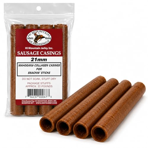 Hi Mountain Seasonings | 21 mm SNACK STICK CASINGS | Mahogany, Edible, Collagen Casings | Ideal for Making Beef, Pork, & Venison Meat Sticks | Creates up to 22 lbs.