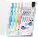 Four Candies 4PCS Thick Barrel Mechanical Pencil with Comfort Grip, 2.0MM Ergonomic Mechanical Pencil with 44PCS Lead Refills, 2PCS Sharpeners/Erasers, Aesthetic School Supplies for Writing Drawing