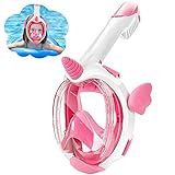 Tyuodna Einhorn Schnorchelmaske Kinder,Tauchmaske Vollgesichtsmaske für Kinder 4-12 Jahre,180° HD Anti Fog und Anti Leck Taucherbrille Kinder mit Schnorchel,CO2-Sichere Snorkeling Mask (Rosa)
