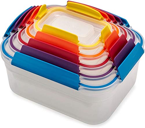 Joseph Joseph Nest Lock, Tuppers en plástico 5 piezas, recipientes para alimentos y almacenaje cocina con tapa, herméticos, ahorra espacio, sin BPA - Multicolor