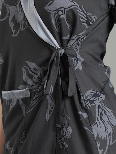 Image of 9shines Label Stylish Cotton Nighty Robe for Women | Front Open Floral Housecoat | Wrap Nighty with Pocket | Adjustable Waist Tie | Plus Size housecoat (HC-2026)