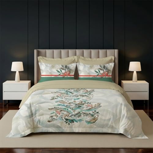 Image of LANE LINEN 100% Cotton Printed King Size Bedsheet - Beige Leaves | OEKO-Tex Certified, 250TC, Fits King & Double Bed, Floral Print, Breathable & Wrinkle-Free, Includes 2 Pillow Covers