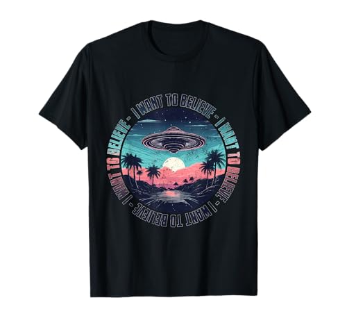 Photo de Soucoupe volante extraterrestre humoristique avec inscription « I want to believe » T-Shirt