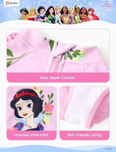 Image of Disney Frozen Stitch Princess Minnie Mouse Girls Swimsuit Long Sleeve Rashguard UPF 50 One Piece Bathing Suit Size 3M-13Y