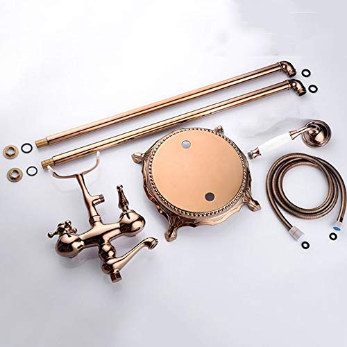Robinet de baignoire autoportant en laiton or rose avec douchette et double commande
