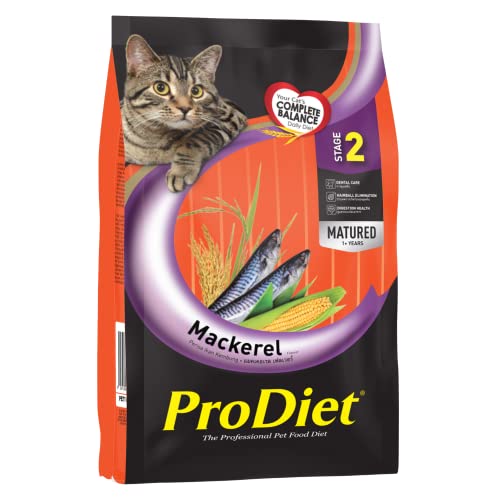 Image of Prodiet Dry Cat Food Adult (1+ Years) Mackerel Fish Flavour for Healthy Skin and Coat Essential Omega 3 and Omega 6 500 Gram Pack of 4 (500 Gram X 4)