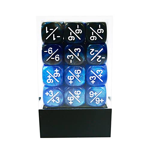 36pcs 12mm Positive and Negative Dice Counters Marble Blue+Gemini Blue&Black Set, Small Token Dice Loyalty Dice Compatible with MTG, CCG, Card Games