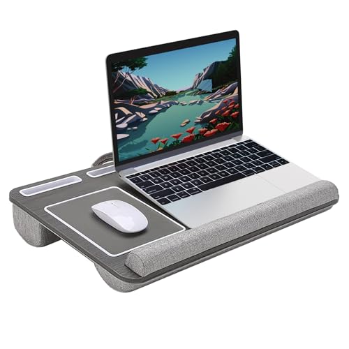 Desire2 Mesa de madeira para computador para canhotos com almofadas, mesa ergonómica para o seu escritório em casa, mesa portátil e suporte para dispositivos portáteis, acessório de secretária para