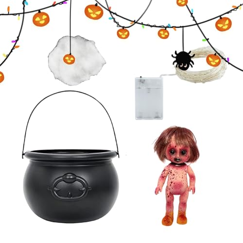 Chaudron de sorcière d'Halloween avec lumières LED déco de table - 8