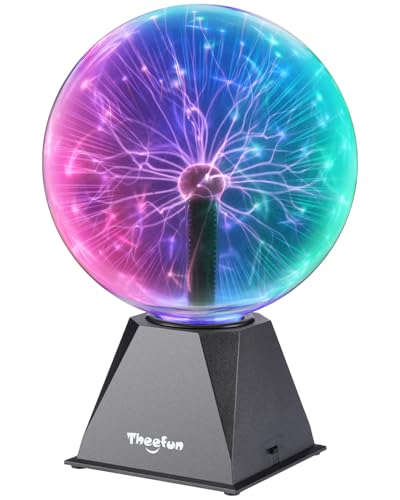 Theefun Lámpara de Plasma 8 Pulgadas, Bola de Plasma Mágica Interactiva Touch y Sonido, Bola Plasma Educativa de Física, Lámpara Decorativa para Fiestas y Regalo de Cumpleaños (Multicolor)
