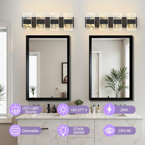 Image of Modern LED Bathroom Light Fixtures Dimmable 4-Light Black Vanity Light