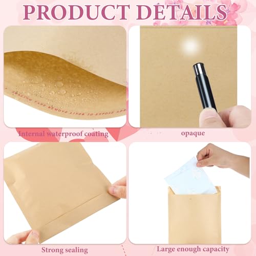 Dunzoom 200 Pcs Large Sanitary Napkin Disposal Bags Feminine Hygiene Disposal Bags 7.87 x 6.3 Inch Bulk Disposable Kraft Tampons Bags for Feminine Products with Self Adhesive for Women Girls
