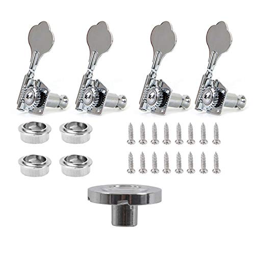 Bloepum 1x Pure Vintage -Style/Precision Bass String Guide - Chrome & 4Pcs Guitar Tuning Pegs Electric Bass Tuner Peg