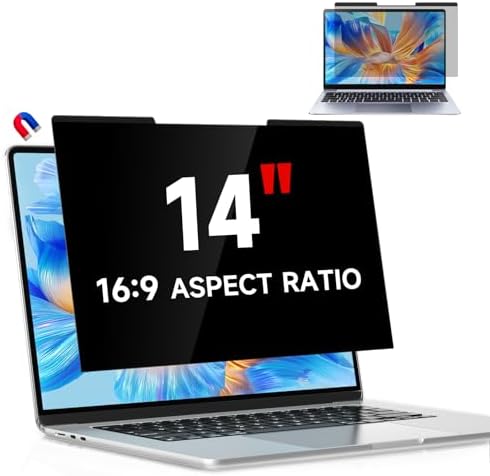 LUSA DESIGN Magnetischer Sichtschutzfolie für 14 Zoll Laptop 16:9 | Abnehmbarer Anti Spy Blaulicht Blickschutzfolie, 14" blendfreier Sichtschutzfolie Displayschutz für Lenovo HP De