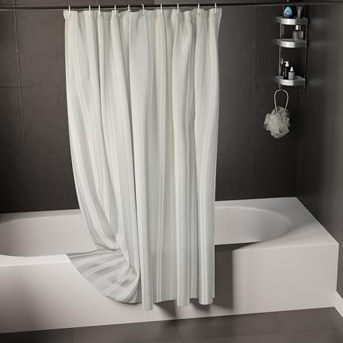 Image of Encasa XO Waterproof Shower Curtain for Bathroom 6 x 6 feet(183x183 cm), Anti-Fungal Polyester Washroom Curtain with 12 Hooks, Wet & Dry Partition Toilet Curtains Stripe Grey