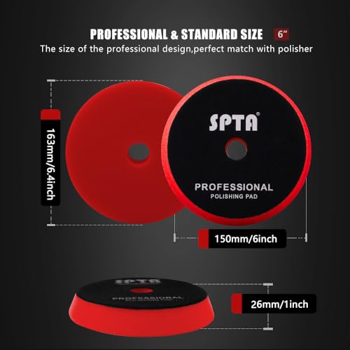 Image of Red T10 Ultra-Fine Finishing Foam Polishing Pads, SPTA 1Pcs 5.5 Inch Face for 5 Inch 125mm Backing Plate Compound Buffing Sponge Pads for Car Buffer Polisher Compounding, Polishing and Waxing- FPBFS5R