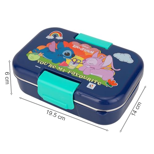 Image of Lilo and Stitch Double Compartment with cutlerys Multicolor 460Ml Lunch BoxLeak-Resistant Food Storage Container | BPA-Free Plastic Tiffin Box | Microwave Safe Lunch Box