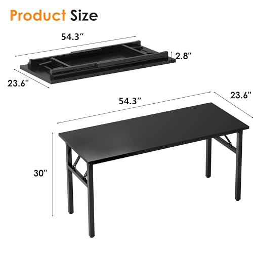 Image of Need Folding Desk, 54 inch Large Computer Desk for Home Office, No Install Needed Study Student Writing Table Desk Workstation, Black