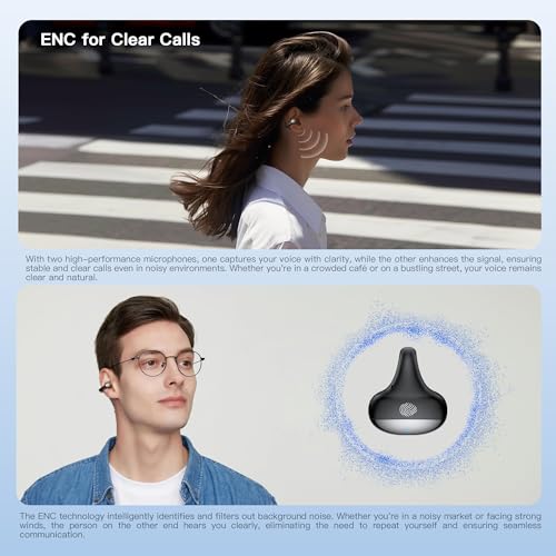 Kieslect Clip on Open Ear Wireless Bluetooth Headphones with AI 165 Language Translator, Real Time Translation Earbuds with Wireless Charging Case, Black, Active Noise Cancelling — view 6