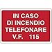 NEW CARTELLO SEGNALETICO - In caso di incendio telefonare VIGILI DEL FUOCO 115 - Adesivo Extra Resistente, Pannello in Forex, Pannello In Alluminio (PANNELLO IN ALLUMINIO 20X31 CM)